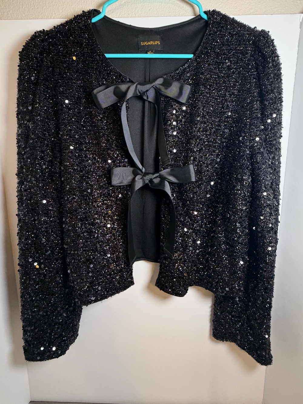 Sugarlips Black Sequin Tie-Bow Jacket